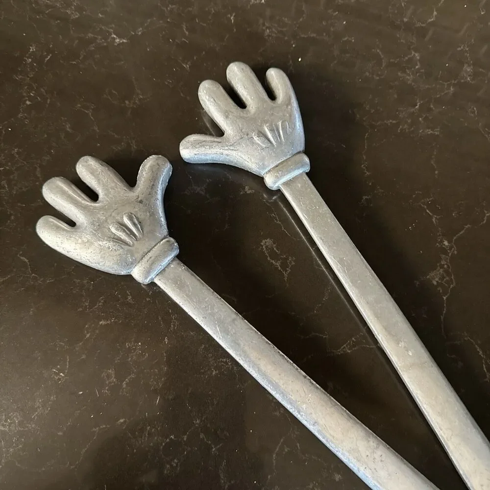 Vintage Disney Mickey Mouse Hands Cast Aluminum Salad Tongs‎ Mixer Spoons Metal